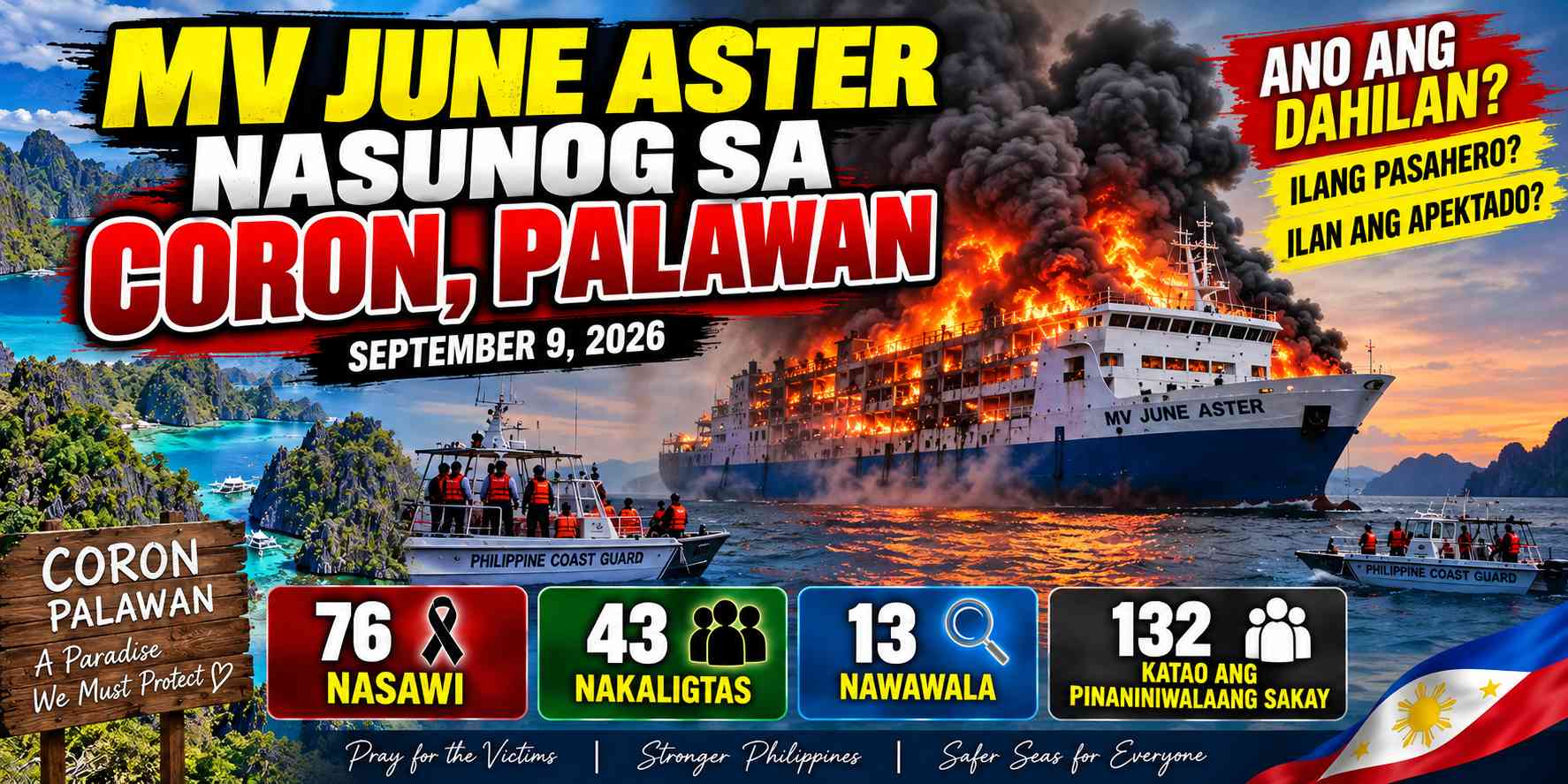 Bakit nga ba nasunog ang MV June Aster sa Coron, Palawan: 76 Patay, 43 Nakaligtas at 13 Nawawala