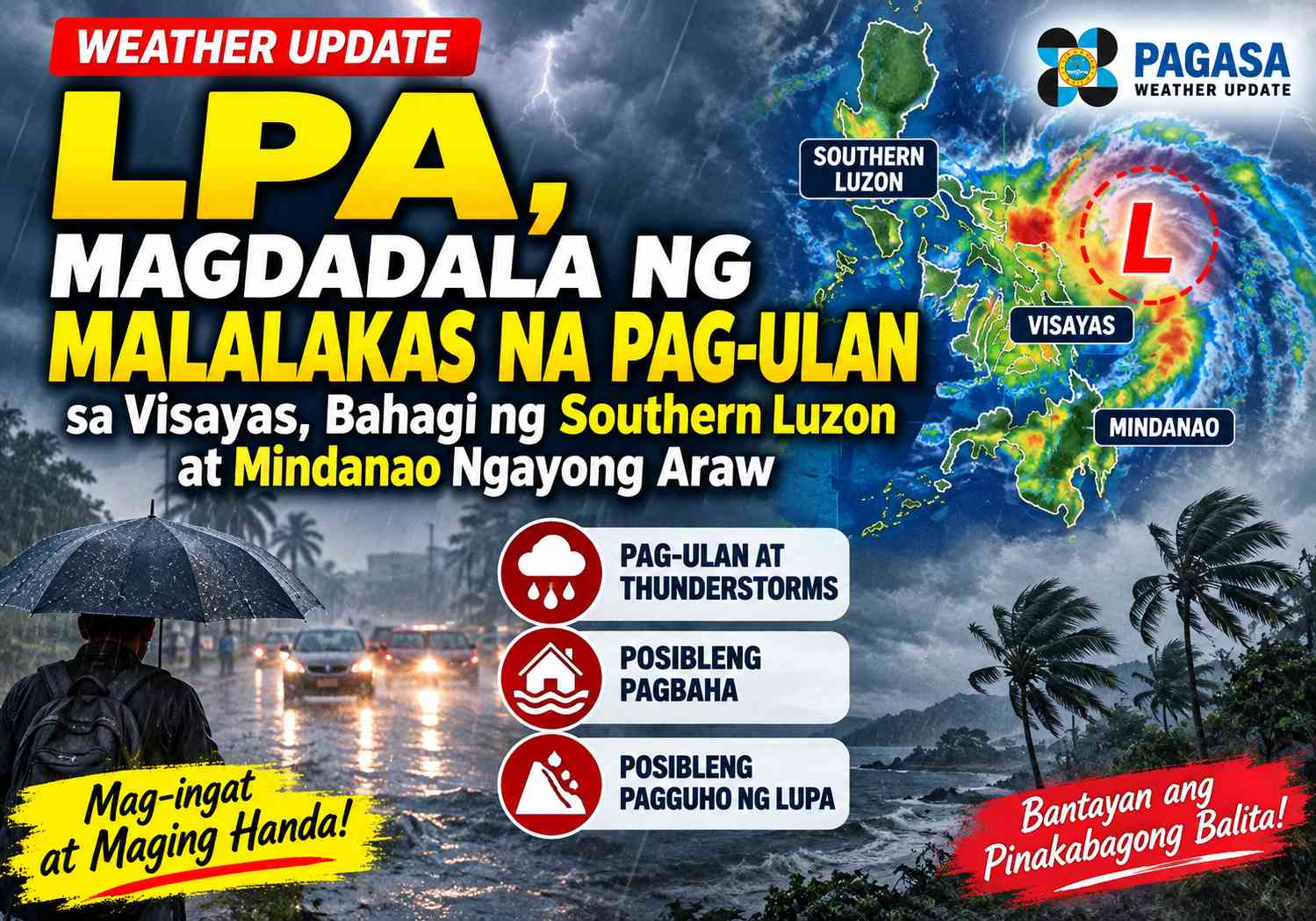 LPA, Magdadala ng Malalakas na Pag-ulan sa Visayas, Bahagi ng Southern Luzon at Mindanao Ngayong Araw